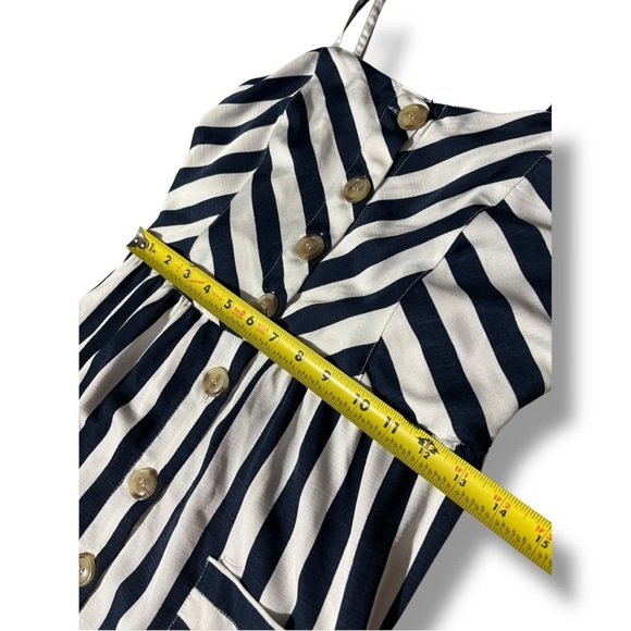 Style House Navy/White Stripe Sleeveless Button Down Front Midi Dress w/ Pockets - Picture 11 of 16
